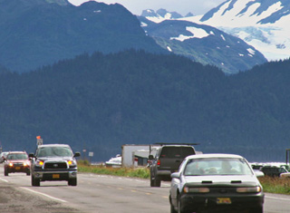 Cars driving on a mountain highway